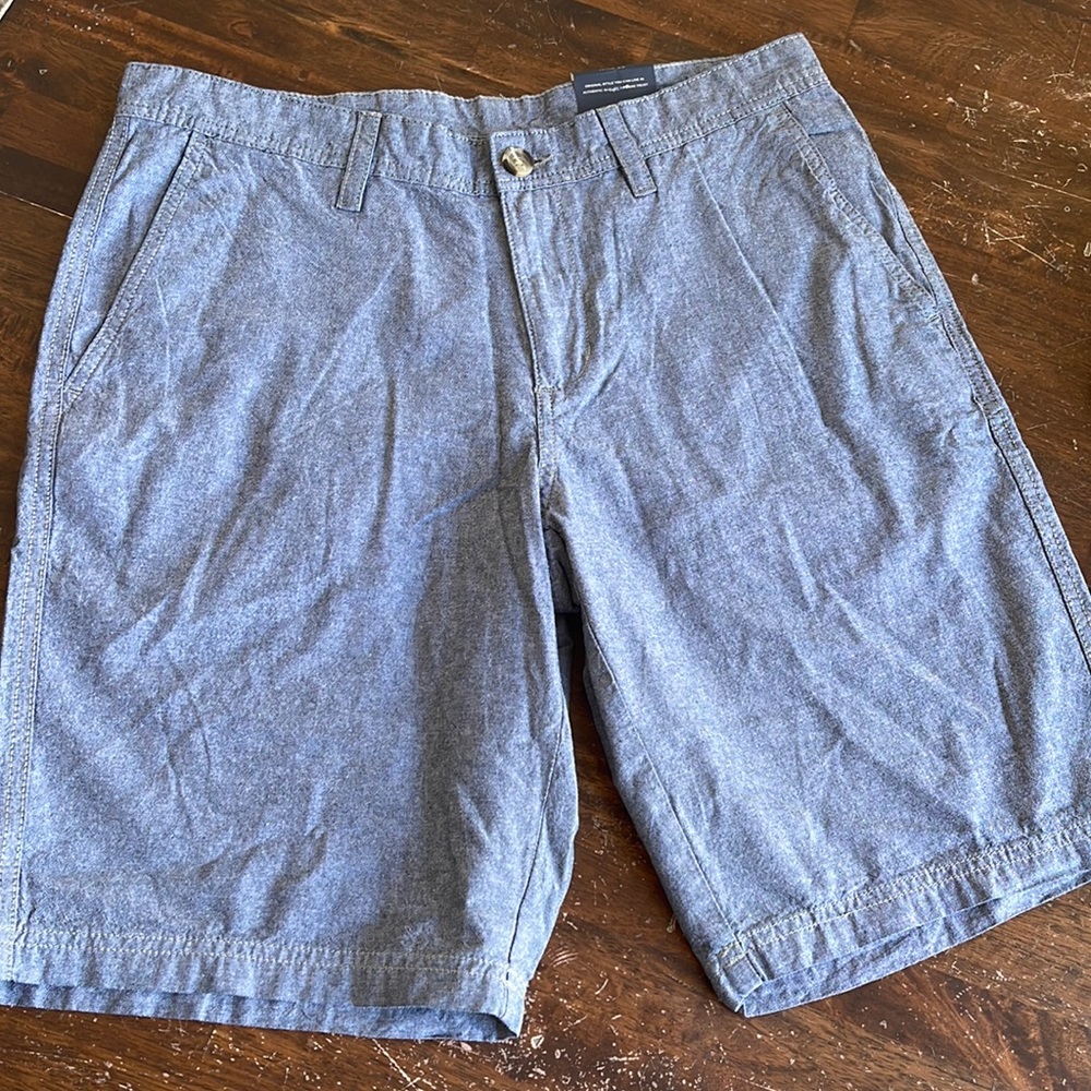 Wallin & Bros Men's Blue Chambray Flat Front Cotton Chino Shorts Sz 34 NWT